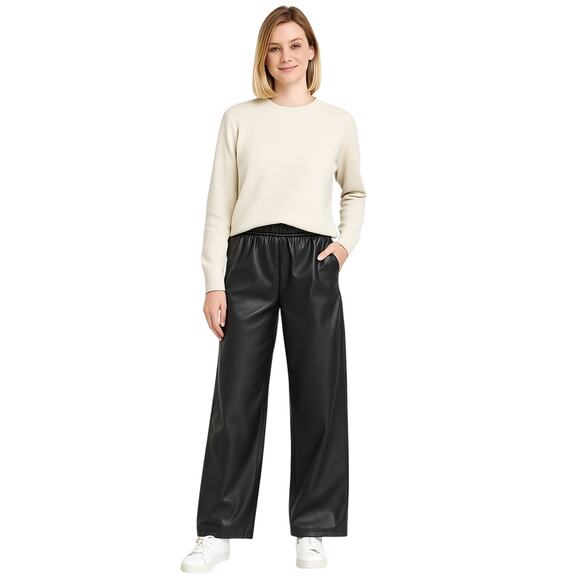 Faux Leather Classic Style Wide Leg Pants Black Pull-On Ladies Size M | Holiday - Picture 1 of 7